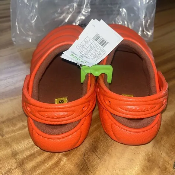 Crocs CLASSIC LINED‎ OVERPUFF CLOGS🔥New Crocs Lava Orange Sandals Shoes Sliden