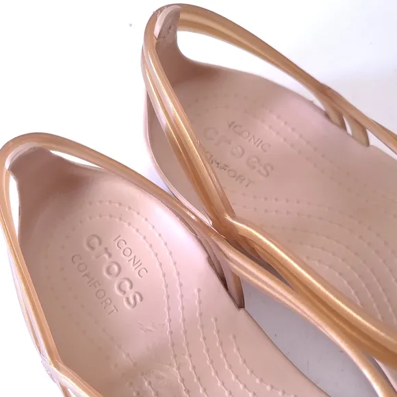 CROCS Isabella T-Strap Bronze Jelly Sandals Shoes Size 8