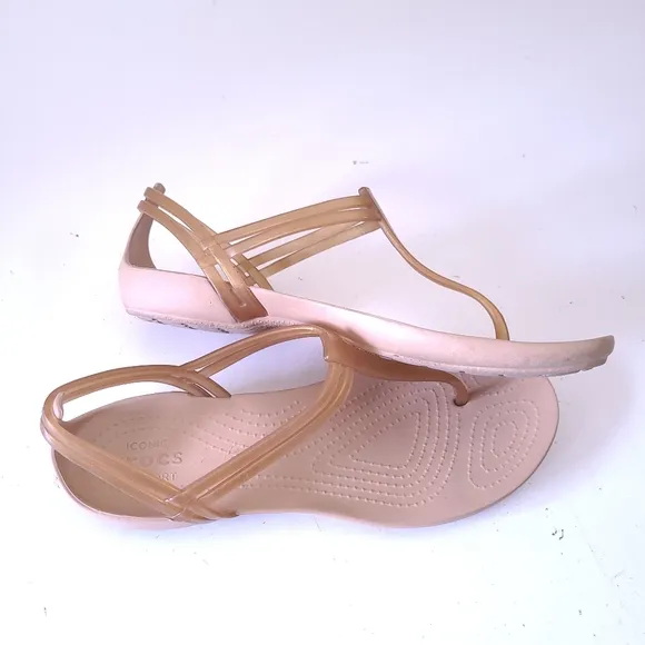 CROCS Isabella T-Strap Bronze Jelly Sandals Shoes Size 8
