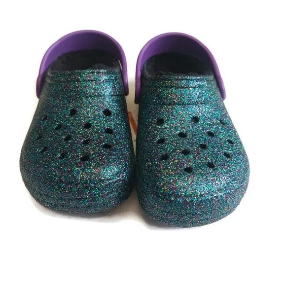 CROCS Kids Size J1 Classic Glitter Lined Clog K Lightweight Slip On Clogs Shoes