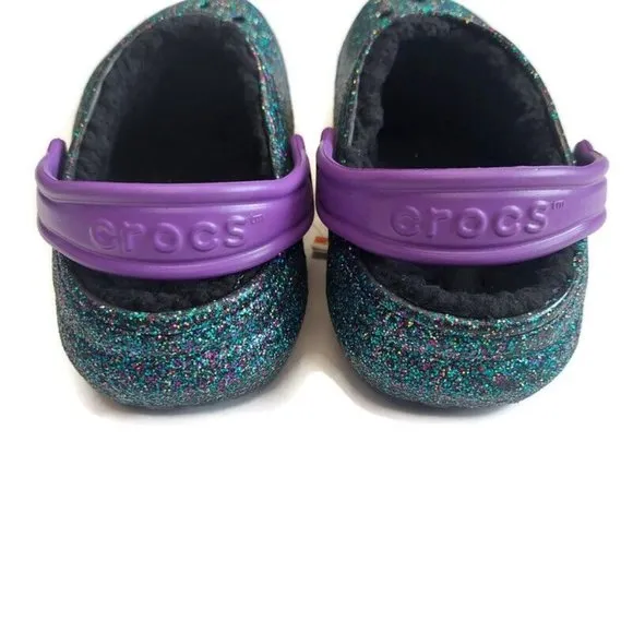 CROCS Kids Size J1 Classic Glitter Lined Clog K Lightweight Slip On Clogs Shoes