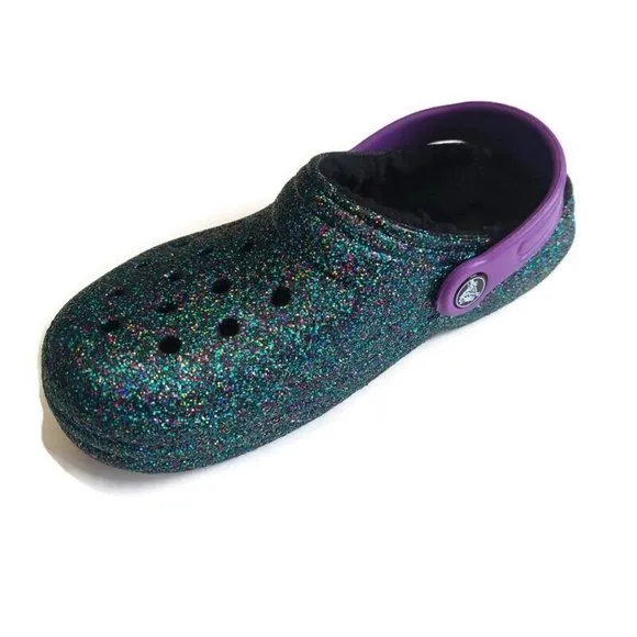 CROCS Kids Size J1 Classic Glitter Lined Clog K Lightweight Slip On Clogs Shoes