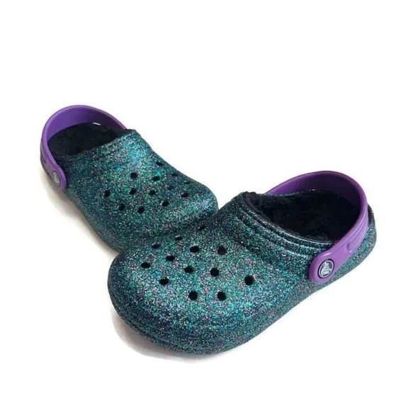CROCS Kids Size J1 Classic Glitter Lined Clog K Lightweight Slip On Clogs Shoes