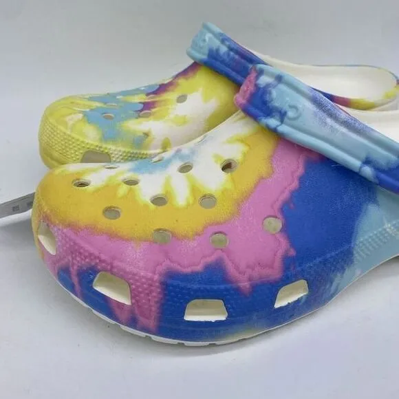 Crocs Shoes Unisex Men 10 Women 12 White Multi Classic Tie Dye Clogs Sandals NEW