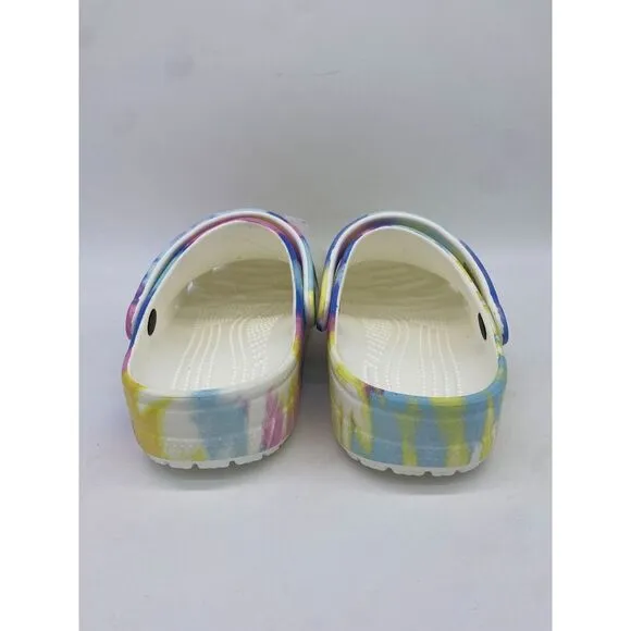 Crocs Shoes Unisex Men 10 Women 12 White Multi Classic Tie Dye Clogs Sandals NEW