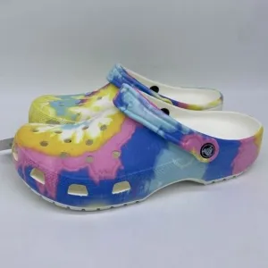 Crocs Shoes Unisex Men 10 Women 12 White Multi Classic Tie Dye Clogs Sandals NEW