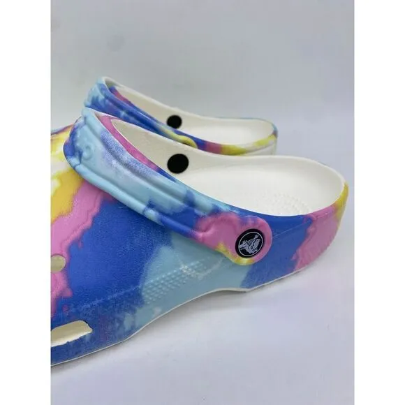 Crocs Shoes Unisex Men 10 Women 12 White Multi Classic Tie Dye Clogs Sandals NEW