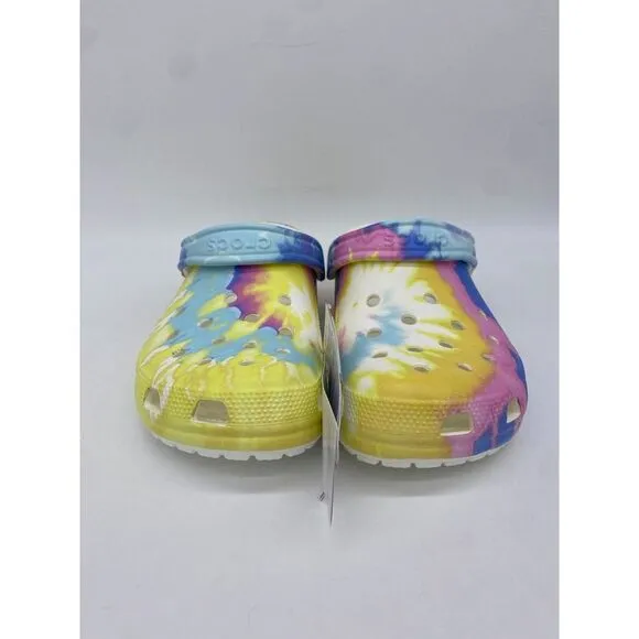 Crocs Shoes Unisex Men 10 Women 12 White Multi Classic Tie Dye Clogs Sandals NEW