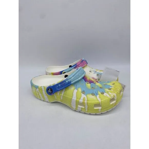 Crocs Shoes Unisex Men 10 Women 12 White Multi Classic Tie Dye Clogs Sandals NEW