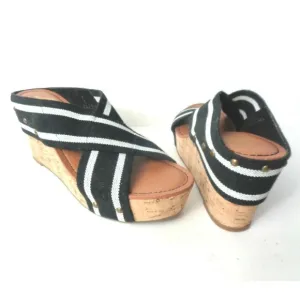 CROWN VINTAGE Anthropologie Black White Elastic Slide Wedge Sandals Shoes 10M
