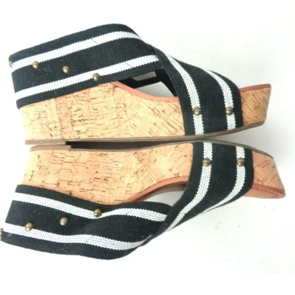 CROWN VINTAGE Anthropologie Black White Elastic Slide Wedge Sandals Shoes 10M