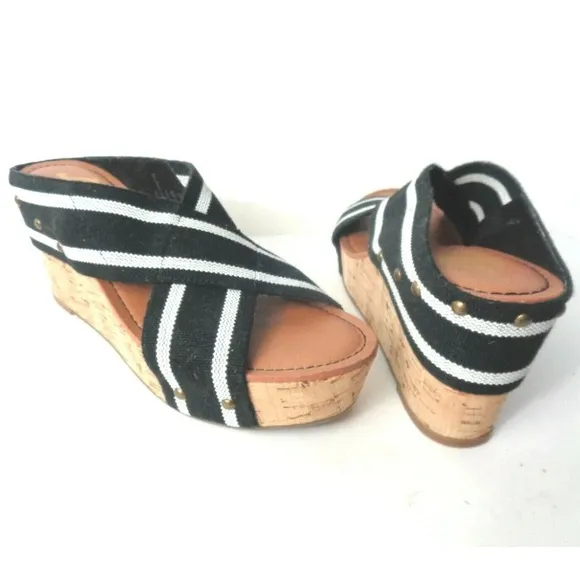 CROWN VINTAGE Anthropologie Black White Elastic Slide Wedge Sandals Shoes 10M