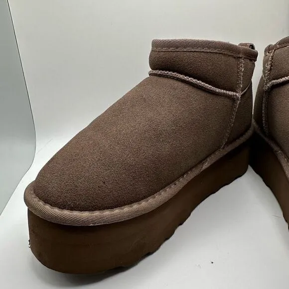 CUSHIONAIRE Women's Genuine Suede pull platform boot  Memory Foam 7.5 TAUPE