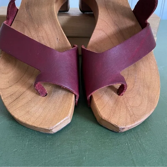 CYDWOQ REVOLT Wood Soled Sandals with Veg Dyed Red Leather Straps *USA Made*