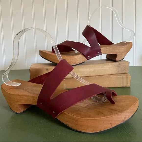 CYDWOQ REVOLT Wood Soled Sandals with Veg Dyed Red Leather Straps *USA Made*