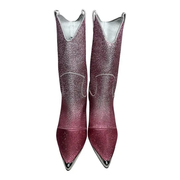 Daniel Diamond Johnny Guitar Boots Pink Glitter Ombre Rhinestones. Sz:11
