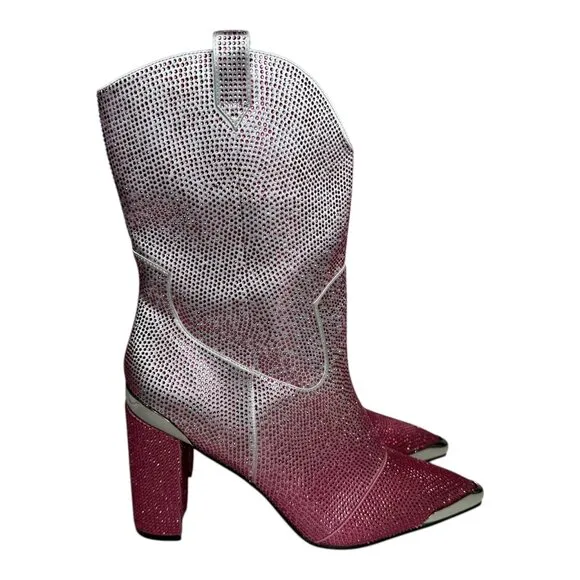 Daniel Diamond Johnny Guitar Boots Pink Glitter Ombre Rhinestones. Sz:11