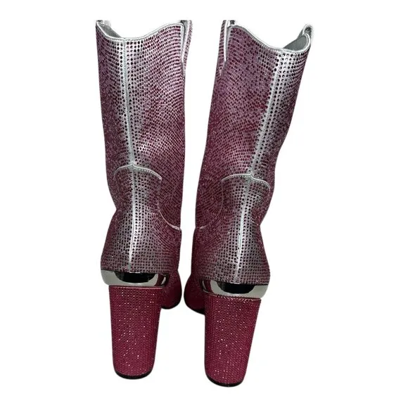 Daniel Diamond Johnny Guitar Boots Pink Glitter Ombre Rhinestones. Sz:11