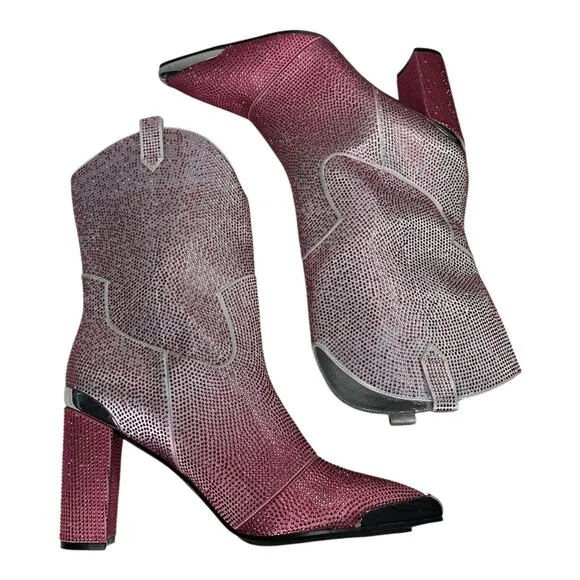 Daniel Diamond Johnny Guitar Boots Pink Glitter Ombre Rhinestones. Sz:11