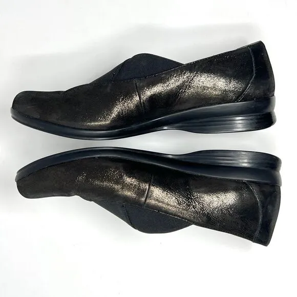 Dansko Anne Black Gold Metallic Slip-On Stretch Band Comfort Shoes EU 40 US 9.5
