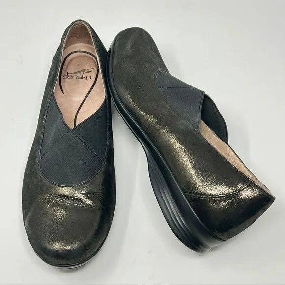 Dansko Anne Black Gold Metallic Slip-On Stretch Band Comfort Shoes EU 40 US 9.5