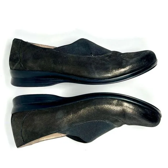 Dansko Anne Black Gold Metallic Slip-On Stretch Band Comfort Shoes EU 40 US 9.5