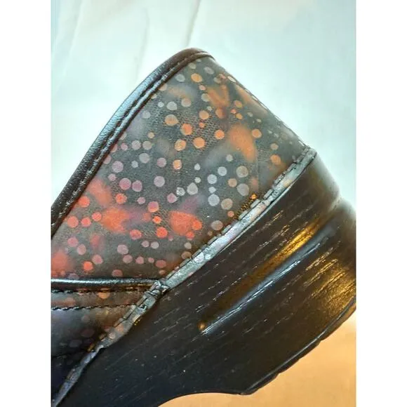 Dansko Black Iridescent Paint Splatter Leather Professional Clogs Shoes EU 40