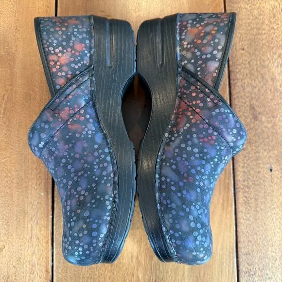 Dansko Black Iridescent Paint Splatter Leather Professional Clogs Shoes EU 40