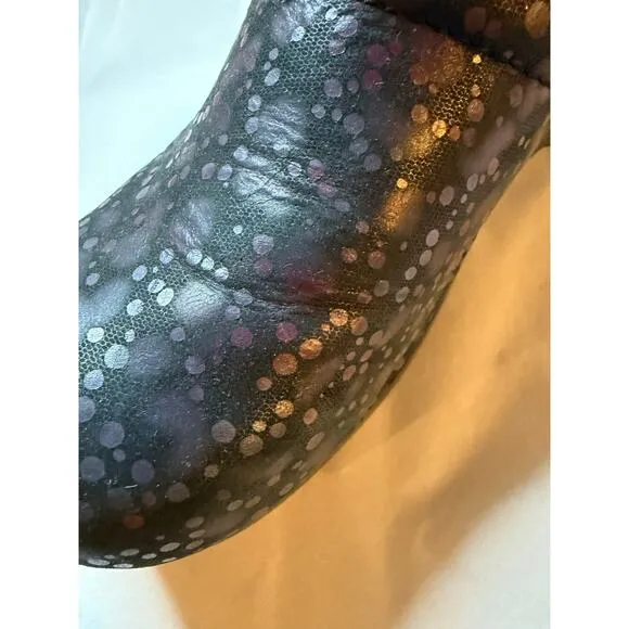 Dansko Black Iridescent Paint Splatter Leather Professional Clogs Shoes EU 40