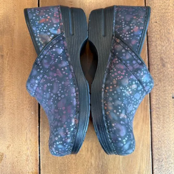 Dansko Black Iridescent Paint Splatter Leather Professional Clogs Shoes EU 40