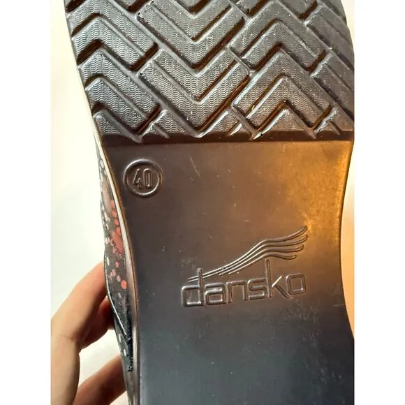 Dansko Black Iridescent Paint Splatter Leather Professional Clogs Shoes EU 40