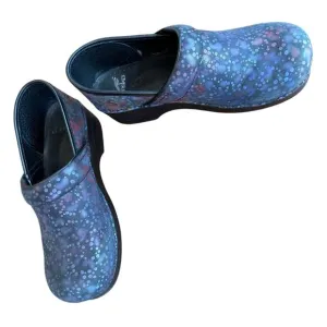 Dansko Black Iridescent Paint Splatter Leather Professional Clogs Shoes EU 40