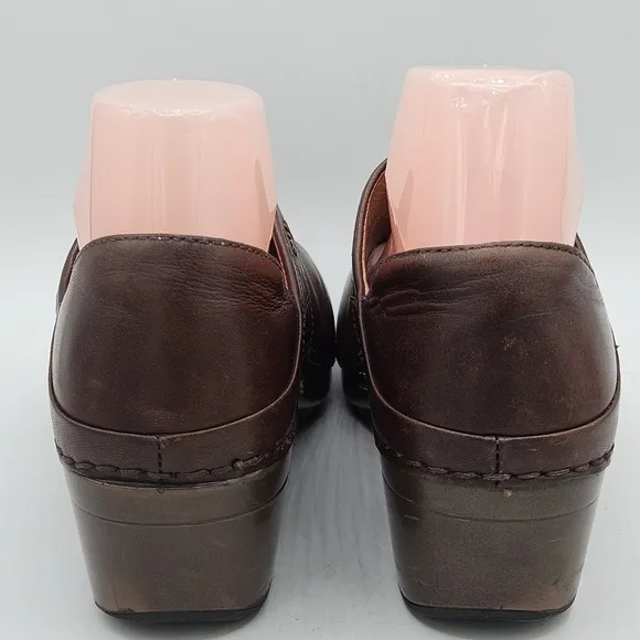 Dansko brown leather floral 1&quot;platform 2&quot; heel clog 40 - US 9.5 / 10
