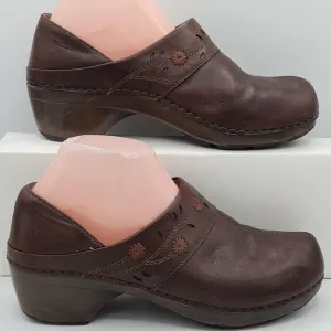Dansko brown leather floral 1&quot;platform 2&quot; heel clog 40 - US 9.5 / 10