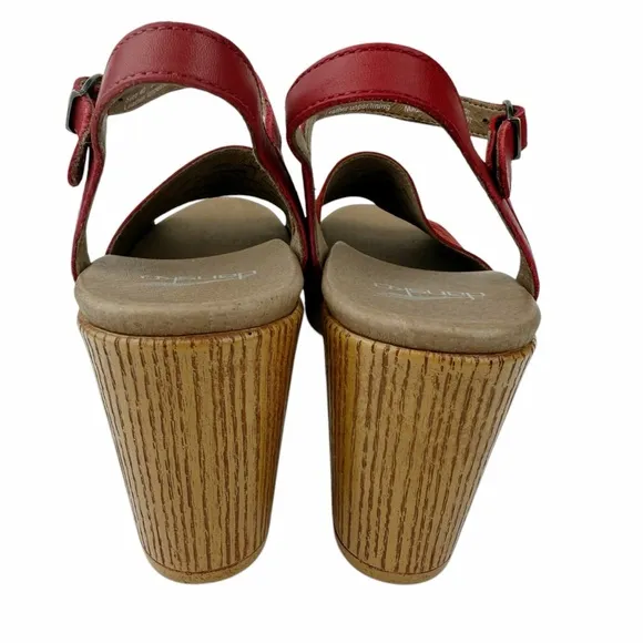 Dansko Denita Sandals Red Leather Perforated Platform Heeled Shoes 40 / 9.5-10