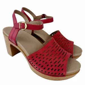 Dansko Denita Sandals Red Leather Perforated Platform Heeled Shoes 40 / 9.5-10