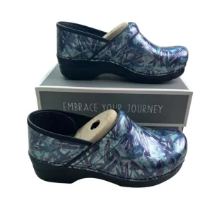 Dansko NEW Women's Professional Patent Paint Blue Patterned Clogs 40 (9.5-10)