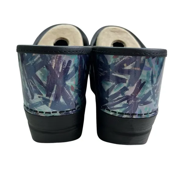 Dansko NEW Women's Professional Patent Paint Blue Patterned Clogs 40 (9.5-10)