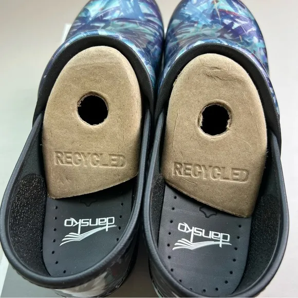Dansko NEW Women's Professional Patent Paint Blue Patterned Clogs 40 (9.5-10)