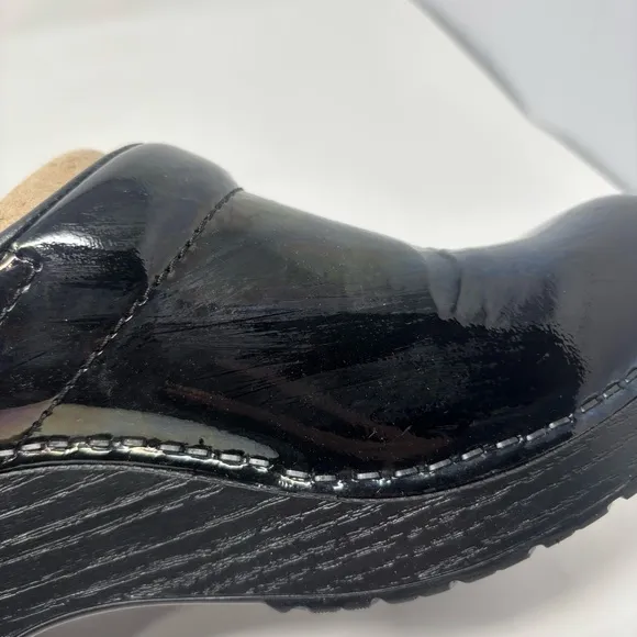 Dansko Petrol Patent Black Nursing Clog Shoes Size 38 7.5-8