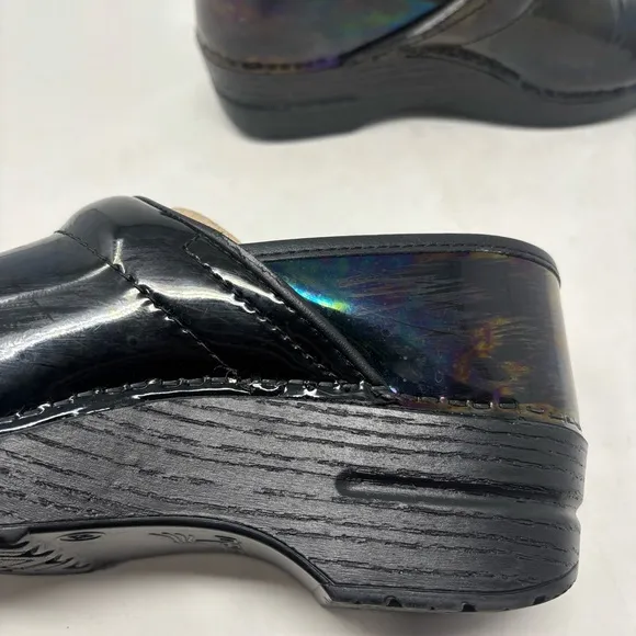 Dansko Petrol Patent Black Nursing Clog Shoes Size 38 7.5-8