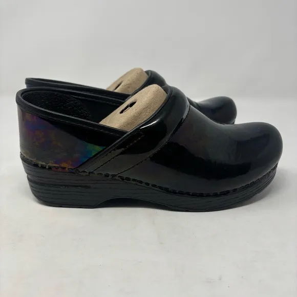Dansko Petrol Patent Black Nursing Clog Shoes Size 38 7.5-8