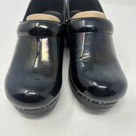 Dansko Petrol Patent Black Nursing Clog Shoes Size 38 7.5-8