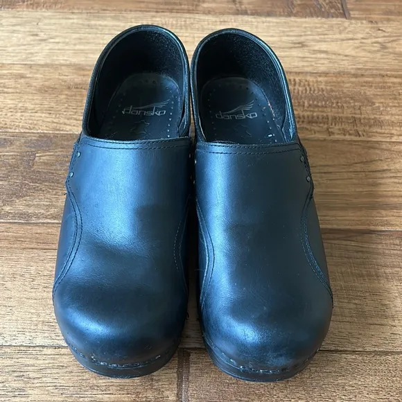 Dansko Phoebe Professional Pull Up Clogs Black Leather Comfort Shoes Size 38