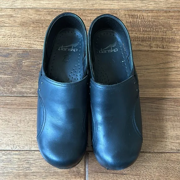 Dansko Phoebe Professional Pull Up Clogs Black Leather Comfort Shoes Size 38