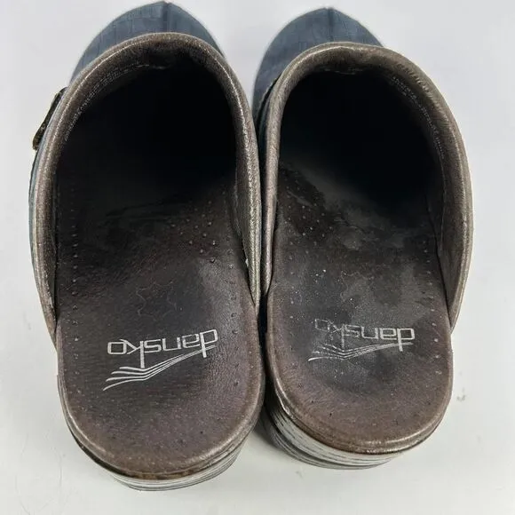 Dansko Shandi Women's Navy Leather Croc Slip On US 7 Mule Nursing Clogs Shoes