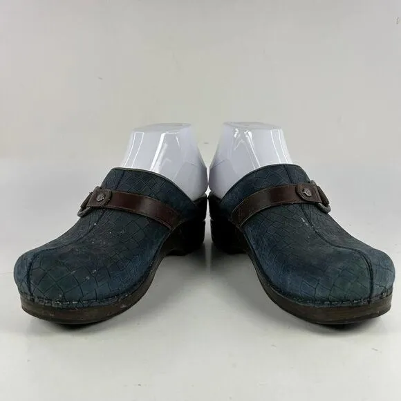 Dansko Shandi Women's Navy Leather Croc Slip On US 7 Mule Nursing Clogs Shoes
