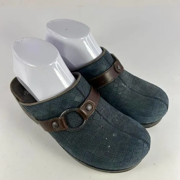 Dansko Shandi Women's Navy Leather Croc Slip On US 7 Mule Nursing Clogs Shoes