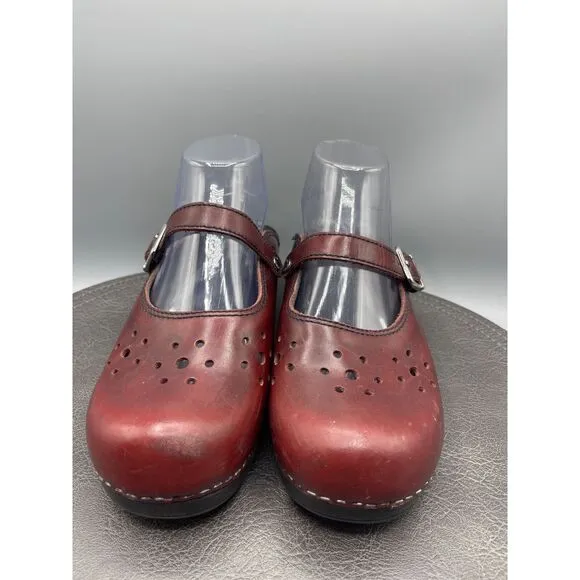 Dansko Shoes Womens 8.5 Merrie Nursing Mary Jane Mules EU 39 Red Slip On
