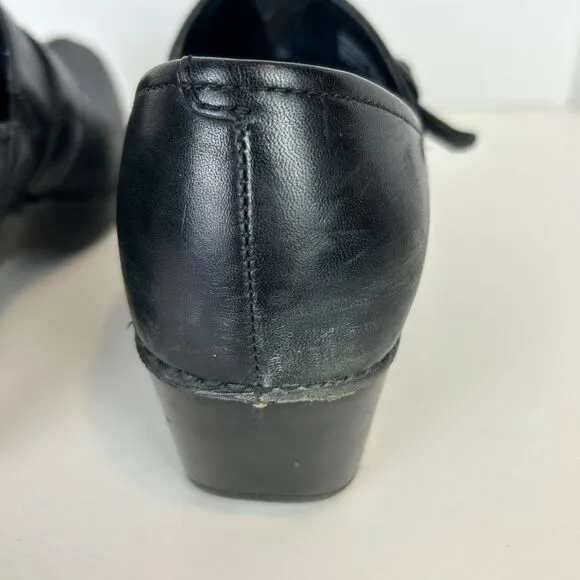 Dansko  Tamara Heeled Buckle Black Leather Clogs Shoes Comfort Nursing 37 6.5  7
